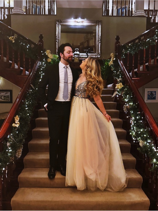 Dresses & Skirts - Elegant Beaded V-Neck Maxi Dress in Champagne
